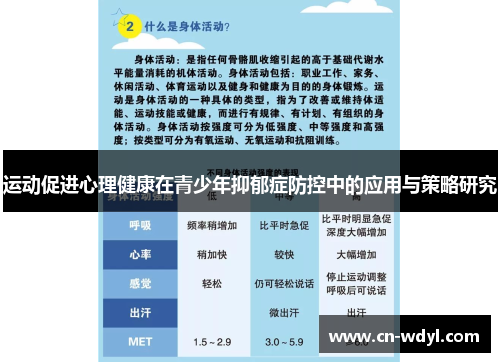运动促进心理健康在青少年抑郁症防控中的应用与策略研究